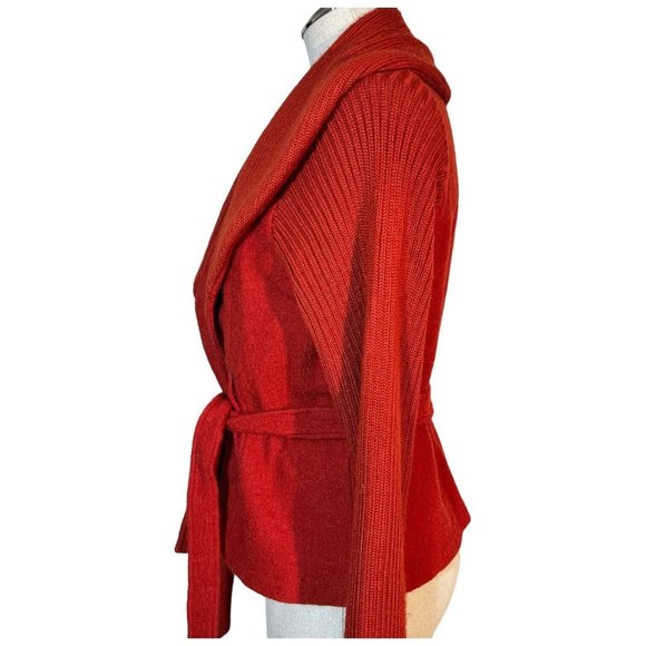 Willi Smith Boiled Wool Sweater Open Cardigan Belted Long Sleeve Knit Jacket XL - Picture 3 of 7